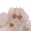 Set Cercei cu agatatoare si Pandantiv Rodonit roz trifoi cu montura aurie, 18mm, imagine 2