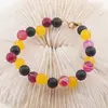 Bratara confectionata manual cu Agate roz si galben mate, Onix mat sfere 8mm, imagine 2