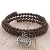 Bratara tripla ajustabila cu cristale naturale Ochi de tigru sfere 4mm cu charm floare de lotus argintiu, imagine 3