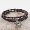 Bratara tripla ajustabila cu pietre semipretioase Ochi de tigru colorat mix sfere 4mm cu charm floare de lotus argintiu, imagine 3