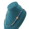 Colier asimetric Safir sfere fatetate si Opal roz sfere cu bumbi auriii, 4-10mm, imagine 4