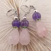 Set Cercei cu agatatoare si Pandantiv Cuart roz picatura fatetata si Ametist sfera, 30mm, imagine 2