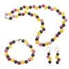 Set confectionat manual cu Agate roz si galben mate, Onix mat sfere 8mm
