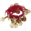 Bratara belly dance cu monede aurii elastica, magenta, imagine 2