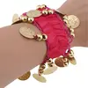 Bratara belly dance cu monede aurii elastica, magenta, imagine 3