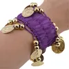 Bratara belly dance cu monede aurii elastica, mov, imagine 3