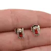 Cercei cu surub din cupru placat cu aur galben 18k rosi, 7mm, imagine 3