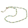 Colier Agat verde sfere fatetate 3-4mm cu bumbi aurii