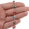 Lant din cupru placat cu aur roz 18k model ochiul protector multicolor, imagine 3