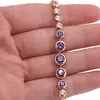 Bratara din cupru placat cu aur roz 18k, sfere cu zirconiu alb si violet, imagine 3