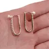 Cercei din cupru placat cu aur roz 18k bucla alungita cu perla si zirconii, 24mm, imagine 4