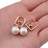 Cercei din cupru placat cu aur roz 18k cu perla si bumb, 27mm, imagine 4