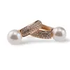 Cercei din cupru placat cu aur roz 18k cu perla si trei randuri de zirconii, 21mm, imagine 2