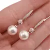 Cercei din cupru placat cu aur roz 18k cu perla si zirconii incrustate, 31mm, imagine 4