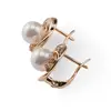 Cercei din cupru placat cu aur roz 18k model floare cu perla, 14mm, imagine 2