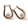 Cercei din cupru placat cu aur roz 18k model harpa cu perla, 22mm, imagine 2