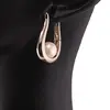 Cercei din cupru placat cu aur roz 18k model harpa cu perla, 22mm, imagine 3