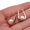 Cercei din cupru placat cu aur roz 18k model harpa cu perla, 22mm, imagine 4