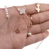 Lant din inox placat cu aur galben 18k cu fluturi, sidef si perle, imagine 3