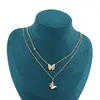 Lant dublu din inox placat cu aur galben 18k, pandantiv fluturi, imagine 2