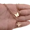 Lant dublu din inox placat cu aur galben 18k, pandantiv fluturi, imagine 3