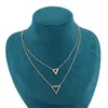 Lant dublu din inox placat cu aur galben 18k, pandantiv triunghi cu zirconiu, imagine 2