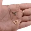 Lant dublu din inox placat cu aur galben 18k, pandantiv triunghi cu zirconiu, imagine 3
