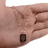 Lant dublu din inox placat cu aur roz 18k, pandantiv LOVE ALONE COULD WAKEN LOVE si zirconiu, imagine 3