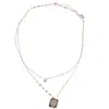 Lant dublu din inox placat cu aur roz 18k, pandantiv LOVE ALONE COULD WAKEN LOVE si zirconiu