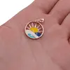 Pandantiv din cupru placat cu aur roz 18k rotund model Soare, 17mm, imagine 3