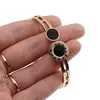 Bratara din cupru placat cu aur galben 18k fixa, numere romane si dublu charm, imagine 4