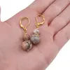 Cercei cu agatatoare Agat crazy lace sfere si flori aurii, 8-10mm, imagine 4