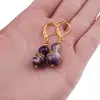 Cercei cu agatatoare Agat mov sfere si flori aurii, 8-10mm, imagine 4