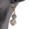 Cercei cu agatatoare Cuart gri sfere si flori aurii, 8-10mm, imagine 3