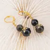 Cercei cu agatatoare Obsidian auriu sfere si flori aurii, 8-10mm, imagine 2