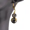 Cercei cu agatatoare Obsidian auriu sfere si flori aurii, 8-10mm, imagine 3