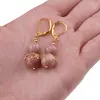 Cercei cu agatatoare Rodonit roz sfere si flori aurii, 8-10mm, imagine 4