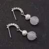 Cercei cu surub Acvamarin si Perle de cultura cu baza de Argint 925 semirotunda cu zirconii, 5-8mm, imagine 2