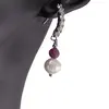 Cercei cu surub Rubin si Perla cu baza de Argint 925 semirotunda cu zirconii, 4-6mm, imagine 2