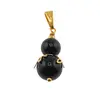 Pandantiv Obsidian auriu sfere si flori aurii, 8-10mm