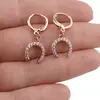Cercei din cupru placat cu aur roz 14k model potcoava cu zirconii, imagine 3