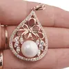 Pandantiv cupru placat cu aur roz 14k cu zirconii si motive florale, imagine 3