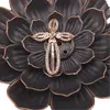 Pandantiv cupru placat cu aur roz 14k, model cruce cu floare, imagine 2