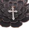 Pandantiv cupru placat cu aur roz 14k, model cruce cu zirconiu cubic central, imagine 2