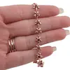 Bratara din cupru placat cu aur roz 18k, model flori cu zirconii rosii, imagine 3