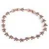 Bratara din cupru placat cu aur roz 18k, model flori cu zirconii violet