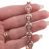 Bratara din cupru placat cu aur roz 18k, model inimi gravate cu zirconii roz, imagine 3