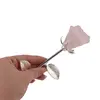 Trandafir din metal argintiu si Cuart roz, 24cm, imagine 4