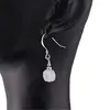 Cercei cu agatatoare Cuart roz cuburi fatetate si bumb gravat Argint 925, 6-7mm, imagine 2
