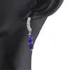 Cercei cu surub Lapis Lazuli cuburi si baza de Argint 925 semirotunda cu zirconii, 4mm, imagine 2